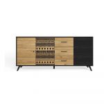 Comodă negru/natural joasă cu aspect de lemn de stejar 181x81 cm Africa – Marckeric