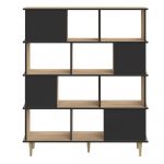 Bibliotecă neagră cu aspect de stejar 120x147 cm Iconic - TemaHome