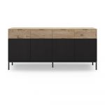 Comodă neagră/în culoare naturală joasă cu aspect de lemn de stejar 180x80 cm Marion – Marckeric