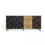 Comodă negru/natural joasă cu aspect de lemn de stejar 181x81 cm Delta – Marckeric