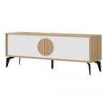 Masă TV albă/în culoare naturală cu aspect de lemn de stejar 140x51 cm Vae – Marckeric
