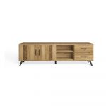 Comodă TV roșu/ cu aspect de lemn de stejar 181x53 cm Nordic – Marckeric