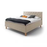 Pat matrimonial 160x200 cm bej tapițat cu spațiu de depozitare cu somieră San Remo – Meise Möbel