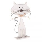 Decorațiune din lemn în formă de pisică Dakls Cats, înălțime 25 cm, alb