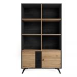 Bibliotecă negru/natural cu aspect de lemn de stejar 92x160 cm Bocami – Marckeric