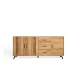 Comodă roșu/ joasă cu aspect de lemn de stejar 181x81 cm Nordic – Marckeric