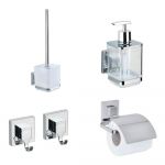 Set de accesorii de baie argintiu lucios autoadeziv din plastic Quadro – Wenko
