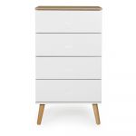 Dulap cu detalii în decor de stejar și 4 sertare Tenzo Dot, lățime 55 cm, alb
