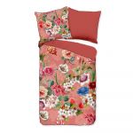 Lenjerie de pat din bumbac organic pentru pat dublu Descanso Flowery, 200 x 220 cm, portocaliu