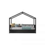 Pat pentru copii gri antracit de tip casă/cu extensie suplimentară din lemn masiv de pin cu spațiu de depozitare 90x200 cm DALLAS – Vipack