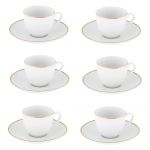 Set 6 cești cu farfurioare din porțelan Villa Altachiara Gold Chic, alb-auriu