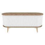 Comodă TV albă/în culoare naturală cu aspect de lemn de stejar 140x43 cm Stor – Kalune Design