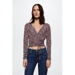 Bluza crop cu decolteu in V si model floral Mepis