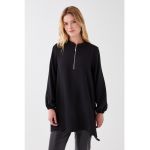 Bluza lunga cu fenta cu fermoar