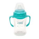 Biberon din sticla cu gat larg si protectie din plastic moale pentru 0-3 luni A-1055, 120ml, U-Grow