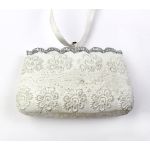 Decoratiune Craciun - Ceramic Purse on String, white/silver 6x4cm | Drescher