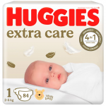 Scutece Extra Care Marimea 1 pentru 2 - 5kg, 84 bucati, Huggies