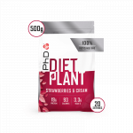 Pudra proteica Diet Plant cu aroma de capsuni si frisca, 500g, PhD