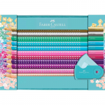 Set Cadou 20 Creioane Colorate Sparkle si Ascutitoare Sleeve Faber-Castell