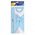 Set Geometrie 4 Piese (rigla, Raportor, 2 Echere) Pelikan, Albastru Transparent