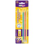 Set 3 creioane HB pastel cu radiera neon | Strigo