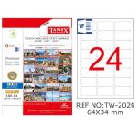 Etichete Polyester Albe, Autoadezive, 24/a4, 64 X 34mm, 25 Coli/top, Tanex - Colturi Rotunjite