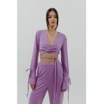 Bluza crop cu aspect lucios Stardust