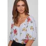 Bluza cu model floral si maneci bufante