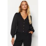 Bluza crop cu decolteu in V si nasturi decorativi