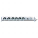Bloc multipriza mobil Orizontal 6 prize 2P+T 2 USB cu cablu 1.5m alb-gri