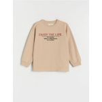 Tricou oversized cu maneca lunga, cu inscriptii - gri deschis