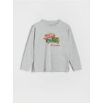 Tricou oversized, cu maneca lunga si motiv de Craciun - gri deschis