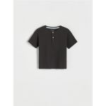 Tricou Henley din bumbac - gri-inchis