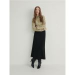 Fusta midi din tricot striat - negru