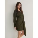 Rochie mini legata in talie - verde-maroniu