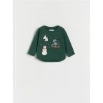Tricou de Craciun oversized, cu maneca lunga - verde-metalizat
