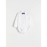 Body din bumbac, cu papion decorativ - alb