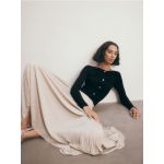 Fusta maxi, din material cu aspect sifonat - bej