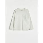Tricou oversized, cu buzunar si maneca lunga - gri deschis