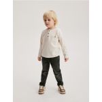 Tricou structurat cu maneca lunga Henley - crem