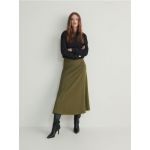Fusta midi din tricot striat - verde-oliv deschis