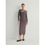 Rochie cu decolteu decorativ - maro