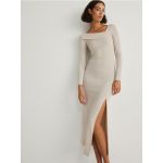 Rochie din jerseu, cu decolteu asimetric - bej