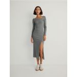 Rochie din jerseu, cu decolteu asimetric - gri-inchis