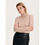 Bluza uni cu guler rulat si continut ridicat de viscoza - bej