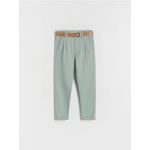 Pantaloni chino din material structurat, cu curea - verde-pal