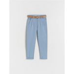 Pantaloni chino din material structurat, cu curea - albastru