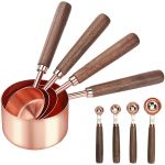 Set 8 cupe metalice masurare Quasar & Co., cu manere din lemn, 1,25 ml/2,5 ml/5 ml/15 ml/60 ml/80 ml/125 ml/250 ml, otel inoxidabil, Rose Gold