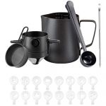 Set cafea portabil, Quasar & Co, cu filtru cafea, latiera, lingurita dozatoare, sita, stilou si matrite decorare, 600 ml, otel inoxidabil, negru