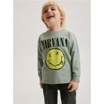 Tricou oversized Nirvana cu maneca lunga - verde-pal